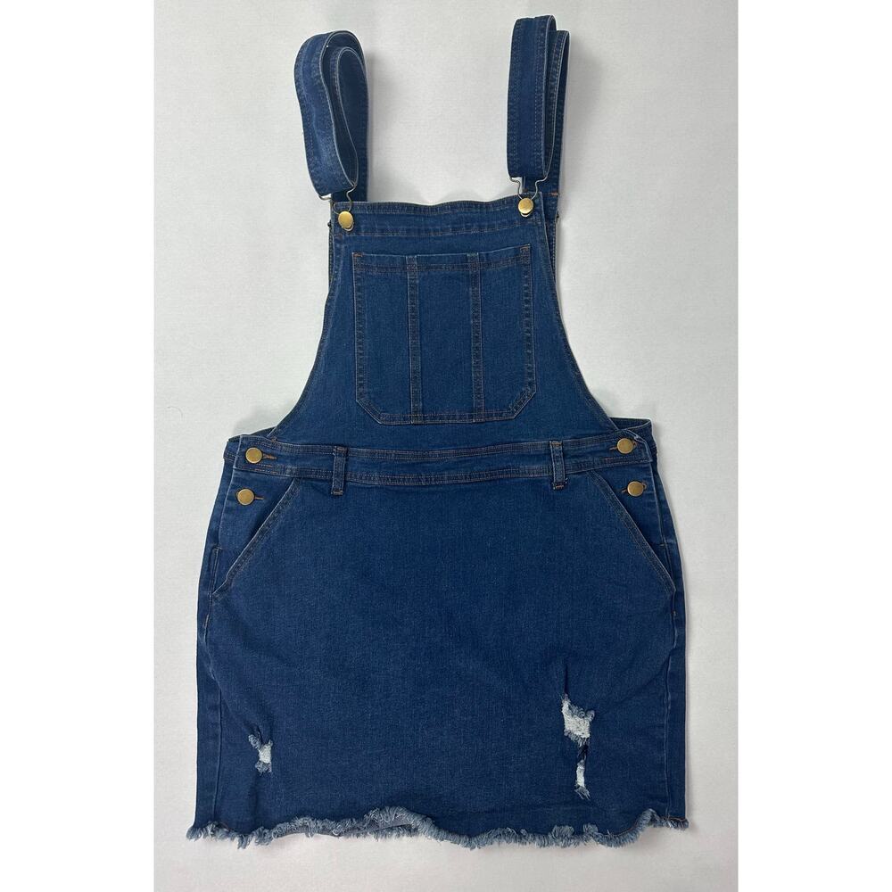 Agnes Orinda Size 1X Plus Overall Bib Denim Mini Dress Pinafore Western Blue